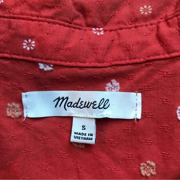 Madewell Orange White Embroidered Short Sleeve Button Down Top, EUC, S - Picture 2 of 12